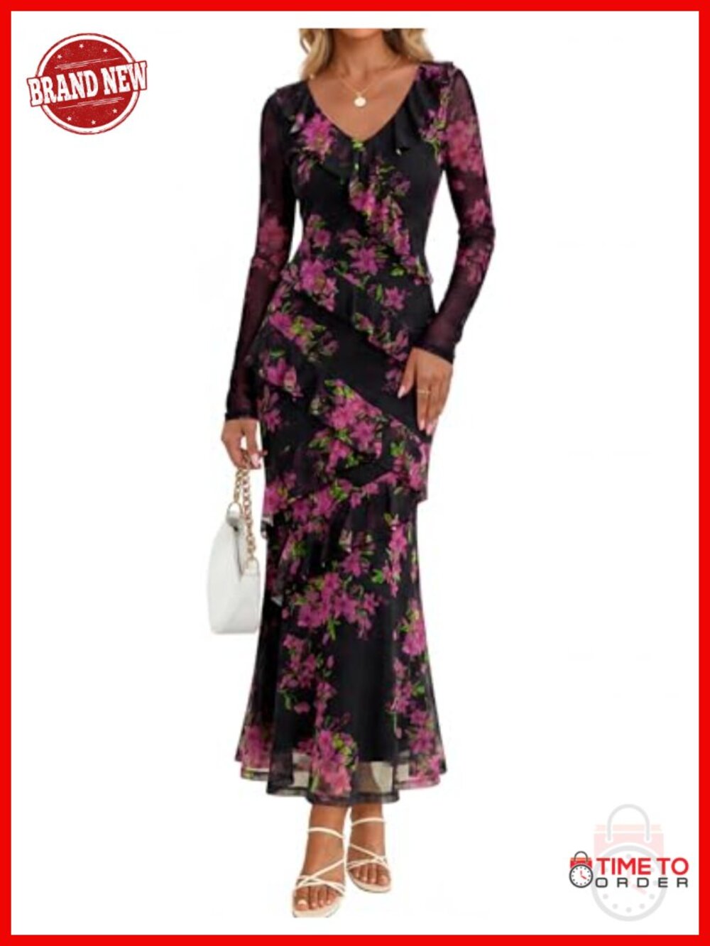 Long Sleeve Floral Maxi Dress Wedding Guest Formal Fall